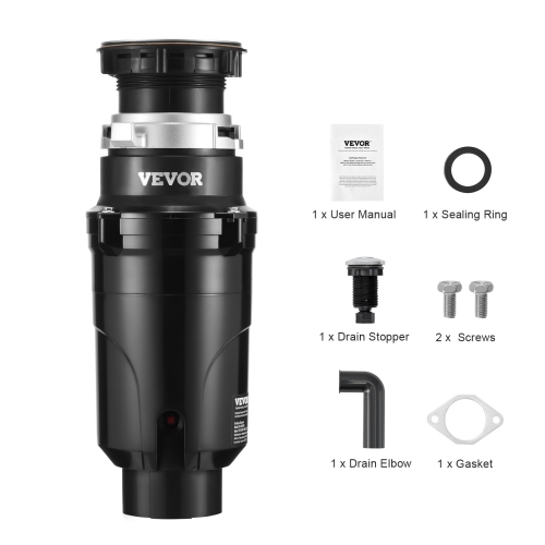 VEVOR 1/2HP Garbage Disposal, 3450RPM Continuous Feed Food Waste Disposer, EZ Connect Food Waste Grinding System with Power Cord & Splash Guard for