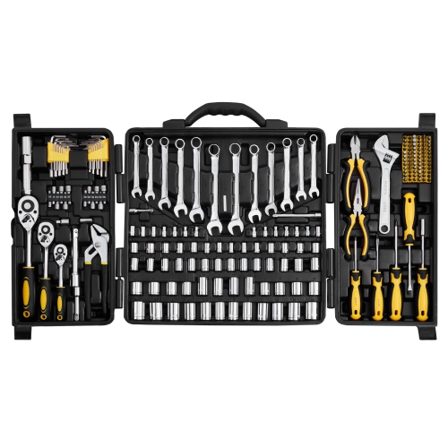 VEVOR 207-Piece Mechanics Tool Set, 1/4" 3/8" 1/2" Drive Sockets, SAE/Metric with Bits, Wrenches, Ratchet Handle, Accessories, and Plastic Storage