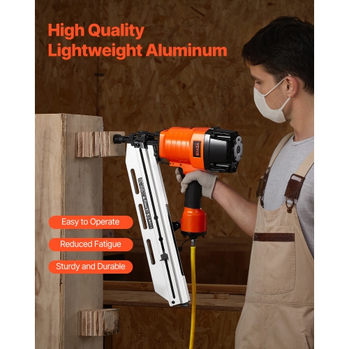 VEVOR 80-120PSI Framing Nailer, Air Nail Gun, 2" to 3-1/2" 21° Full Round Head Pneumatic Nailer with Tool-Less Depth Adjustment & Dual Trigger Modes,
