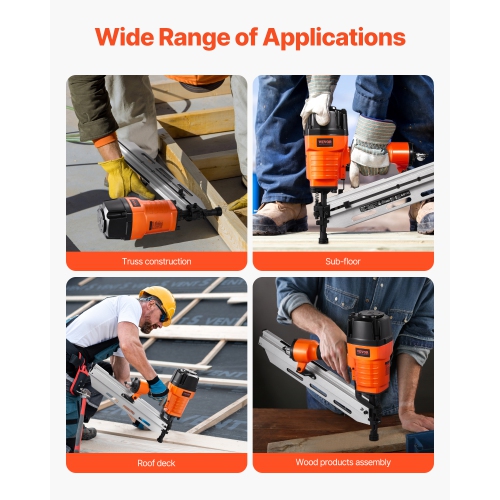 VEVOR 80-120PSI Framing Nailer, Air Nail Gun, 2" to 3-1/2" 21° Full Round Head Pneumatic Nailer with Tool-Less Depth Adjustment & Dual Trigger Modes,