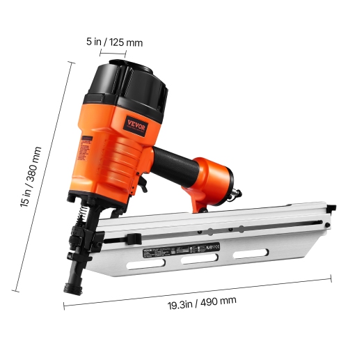 VEVOR 80-120PSI Framing Nailer, Air Nail Gun, 2" to 3-1/2" 21° Full Round Head Pneumatic Nailer with Tool-Less Depth Adjustment & Dual Trigger Modes,