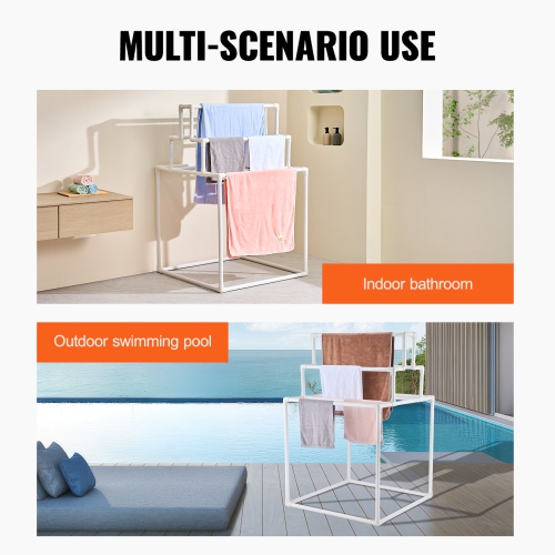 Porte-serviettes VEVOR 8 bars, porte-serviettes extérieur en PVC, support à serviettes autonome à côté du bain bouillonnant, range-linge