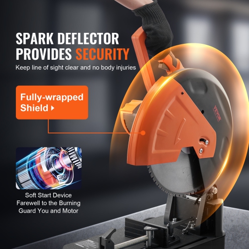 VEVOR 2800W Chop Saw, 14"/355mm Blade Diameter Cut Off Saw, 1200RPM Steel Cutting Machine, 0-45° Dry Cut Chop Saw, for Cutting Metal Cold Cut Saw for