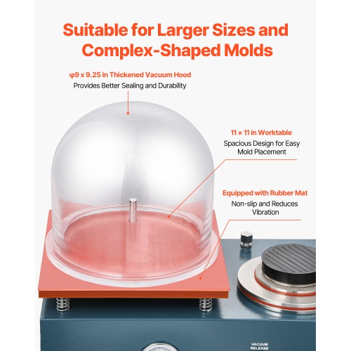 VEVOR 290W Vacuum Investing Casting Machine, with 3 CFM Pump and Bell Jar, Convenient Oil Injection Port, Precision Pressure Gauge, 11 x 11 in