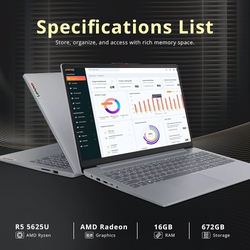 Lenovo IdeaPad Slim 3 15.6" FHD Display Laptop, AMD Ryzen 5 5625U, 672GB Storage,16GB RAM, AMD Radeon Graphics,Windows 11 Pro, Gray