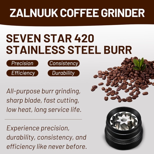 Manual Hand Coffee Grinder with 7 Star Stainless Steel Burr for French Press, Mocha, Espresso, External Adjustable Design, Three Bearing Positioning,