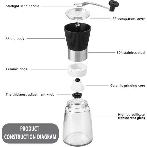 Moulin à café manuel à meule en céramique Moulin à café à main à meule en céramique Capacité du moulin à café portatif à manivelle ajustable