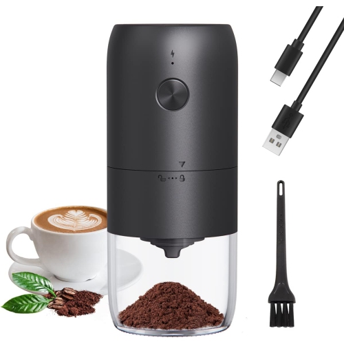 Moulin à café électrique avec meules en céramique ajustables sans mouture, moulin à café électrique portatif One Touch avec brosse de nettoyage,