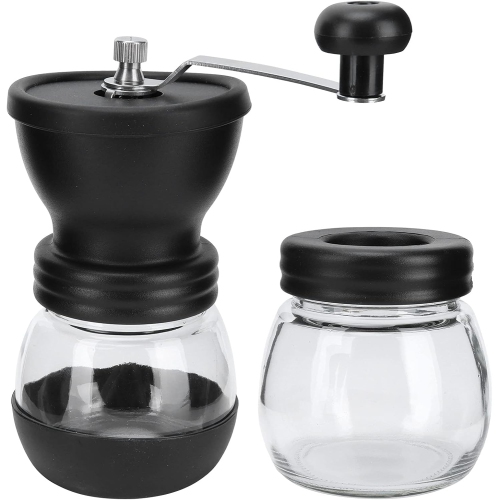 Manual Coffee Grinder with Dual Glass Jars – Adjustable Ceramic Burr Mill, Soft Silicone Grip & Non‑Slip Base, Removable Easy‑Clean Design, Portable