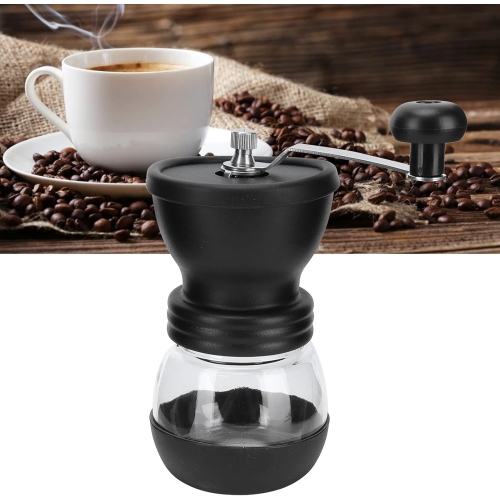 Manual Coffee Grinder with Dual Glass Jars – Adjustable Ceramic Burr Mill, Soft Silicone Grip & Non‑Slip Base, Removable Easy‑Clean Design, Portable
