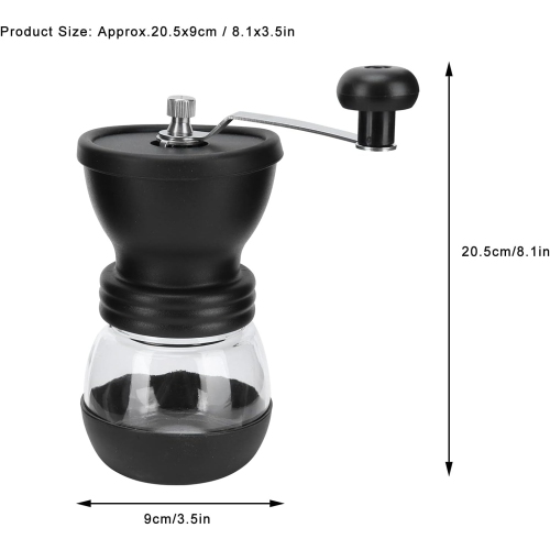 Manual Coffee Grinder with Dual Glass Jars – Adjustable Ceramic Burr Mill, Soft Silicone Grip & Non‑Slip Base, Removable Easy‑Clean Design, Portable