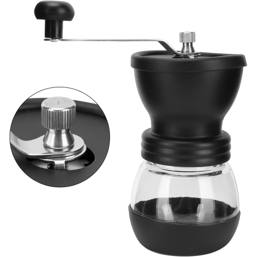 Manual Coffee Grinder with Dual Glass Jars – Adjustable Ceramic Burr Mill, Soft Silicone Grip & Non‑Slip Base, Removable Easy‑Clean Design, Portable