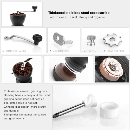 Manual Coffee Grinder with Dual Glass Jars – Adjustable Ceramic Burr Mill, Soft Silicone Grip & Non‑Slip Base, Removable Easy‑Clean Design, Portable