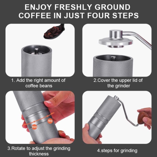 Moulin à café manuel, capacité de 28 g avec acier inoxydable CNC, meule conique réglable externe, mouture uniforme