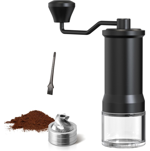 Moulin à café portatif manuel Moulin conique pour cafetière à piston espresso Verser sur double roulement interne Meules en acier inoxydable