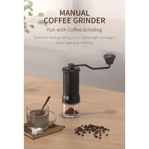 Moulin à café portatif manuel Moulin conique pour cafetière à piston espresso Verser sur double roulement interne Meules en acier inoxydable