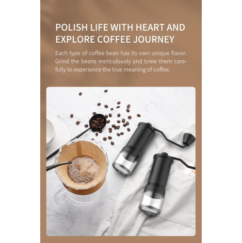 Moulin à café portatif manuel Moulin conique pour cafetière à piston espresso Verser sur double roulement interne Meules en acier inoxydable