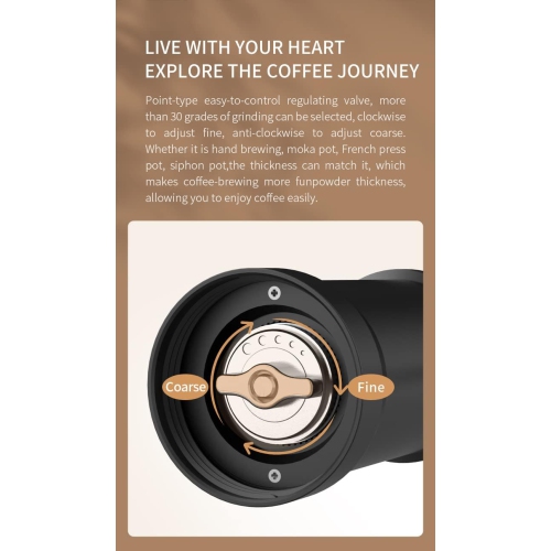 Moulin à café portatif manuel Moulin conique pour cafetière à piston espresso Verser sur double roulement interne Meules en acier inoxydable