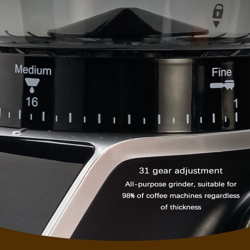 Conical Burr Coffee Grinder, with 31 Precise Settings, Electric Coffee Grinder with LED Display and Anti-Static Device, for Espresso Drip and French