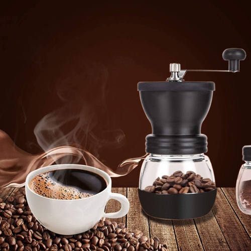 Manual Coffee Bean Grinder with Ceramic Burr, Hand Mill with 2 Glass Jars, Stainless Steel Handle. Ideal for Drip Coffee, Espresso, French Press, and