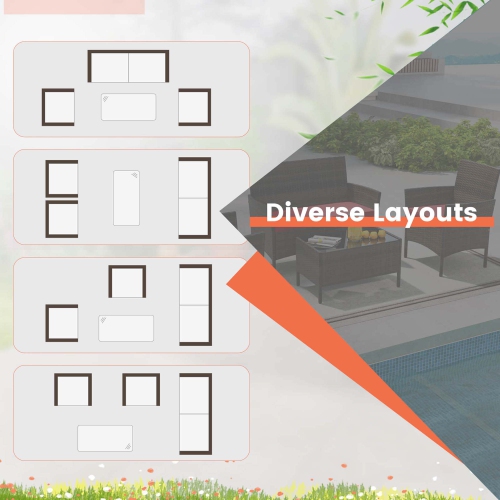 Gymax Set of 4 Furniture Set w/ Washable Cushions & Tempered Glass Coffee Table