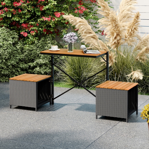 Gymax Outdoor Convertible Bench 2-in-1 Transforming Picnic Table & Chairs Set w/ Storage