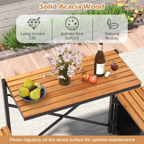 Gymax Outdoor Convertible Bench 2-in-1 Transforming Picnic Table & Chairs Set w/ Storage