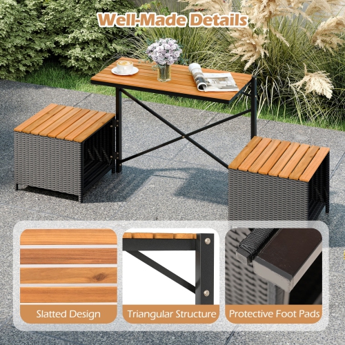 Gymax Outdoor Convertible Bench 2-in-1 Transforming Picnic Table & Chairs Set w/ Storage