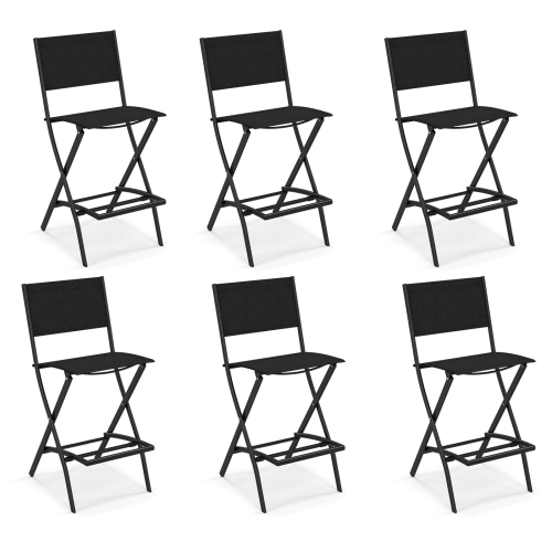 GYMAX  6 PCs Outdoor Bar Chair Folding Bar Height Stool W/ Metal Frame In Black