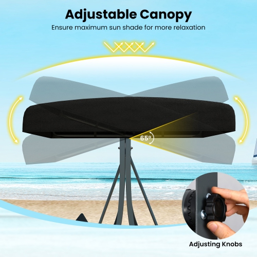 Gymax 3-Person Porch Swing w/ Stand w/ Rattan Seat Back Metal Frame Adjustable Shade