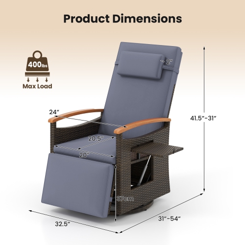 Gymax Set Of 2 Outdoor 360° Swivel Rattan Recliner Chair Patio Wicker Chaise Lounge Chair