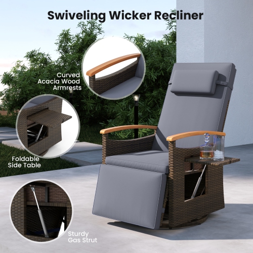 Gymax Set Of 2 Outdoor 360° Swivel Rattan Recliner Chair Patio Wicker Chaise Lounge Chair