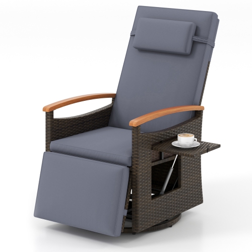 Gymax Set Of 2 Outdoor 360° Swivel Rattan Recliner Chair Patio Wicker Chaise Lounge Chair