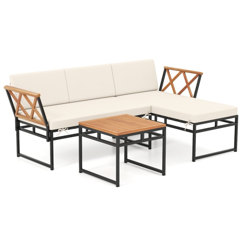 Gymax Set Of 3 L-Shaped Patio Furniture Set w/Loveseat Square Coffee Table Soft Back