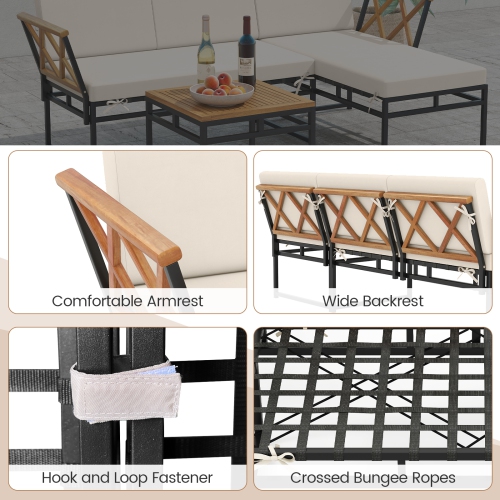 Gymax Set Of 3 L-Shaped Patio Furniture Set w/Loveseat Square Coffee Table Soft Back