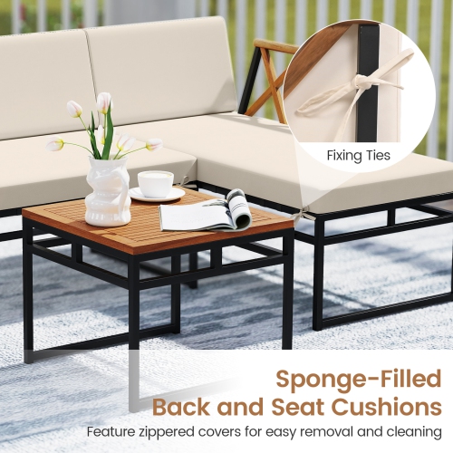 Gymax Set Of 3 L-Shaped Patio Furniture Set w/Loveseat Square Coffee Table Soft Back