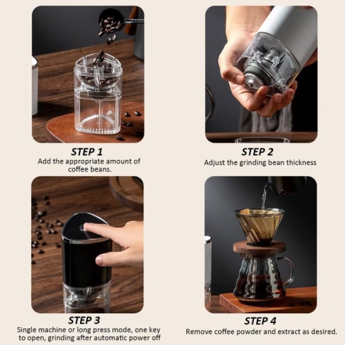 Cafetière automatique électronique, machine à moudre rechargeable, mode double, mini mouture, moulin à mouture réglable, Noir