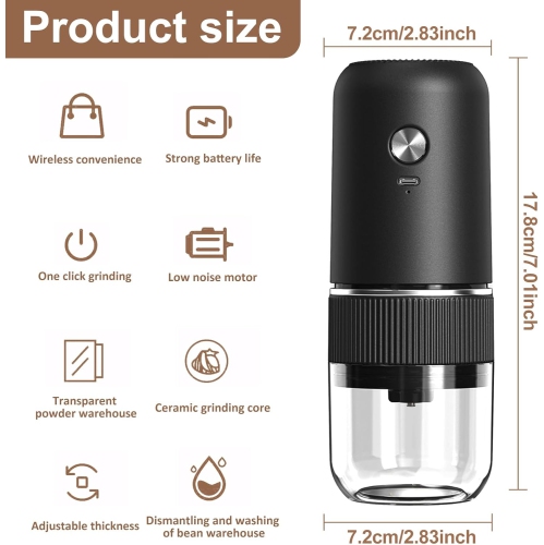 Moulin à café,Sans fil professionnel avec mouture en un clic et mouture réglable,Mini moulin à café portatif pour la maison/le bureau/les voyages,Noir