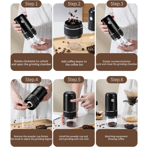Moulin à café,Sans fil professionnel avec mouture en un clic et mouture réglable,Mini moulin à café portatif pour la maison/le bureau/les voyages,Noir