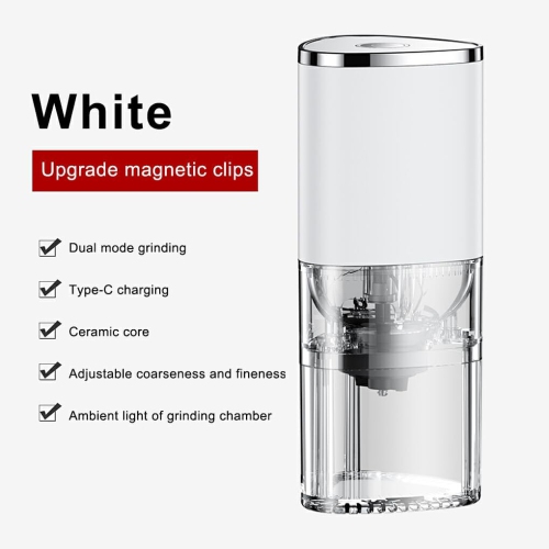 Cafetière automatique électronique, machine à moudre rechargeable, mode double, mini mouture, moulin à mouture réglable, Blanc