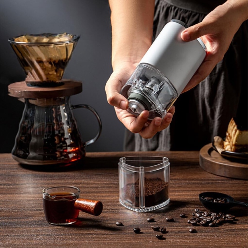 Cafetière automatique électronique, machine à moudre rechargeable, mode double, mini mouture, moulin à mouture réglable, Blanc