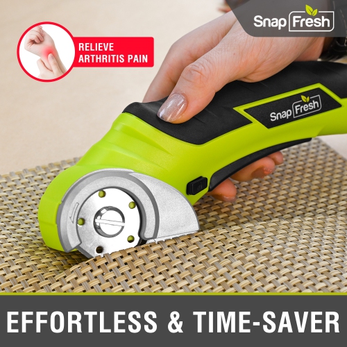 SnapFresh Cordless Electric Scissors 4V Mini Cutter for Carpet Cardboard Leather Plastic with Blade and Charger - Green