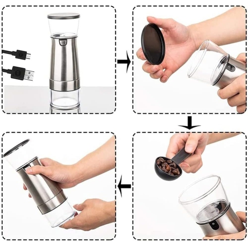 Electric Coffee Bean Grinder, Portable USB Automatic Home Grinder, Bean Grinder, Small Coffee Machine,Kitchen Accessories Stainless steel color