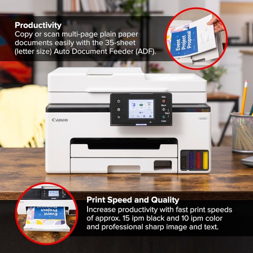 Canon MegaTank GX2020 All-in-One Wireless Supertank Printer, Print Copy Scan, Auto Duplex, ADF, Mobile Printing, 2.7" Color Touchscreen, Home Office