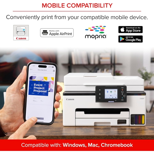 Canon MegaTank GX2020 All-in-One Wireless Supertank Printer, Print Copy Scan, Auto Duplex, ADF, Mobile Printing, 2.7" Color Touchscreen, Home Office