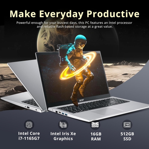 acer Aspire 3 15.6" FHD Laptop - Intel i7-1165G7 - 16GB DDR4 - 512GB PCIe SSD - Iris Xe - Windows 11 Home - Silver by ACER - Refurbished condition - Image 2