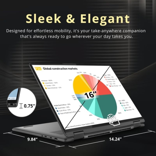 Open Box - Lenovo Yoga 7i 2-in-1 16" 2K Touchscreen Laptop, Intel Ultra 7 155U, 1TB SSD, 16GB LPDDR5X, Backlit Keyboard, Fingerprint Reader, WiFi 6E,