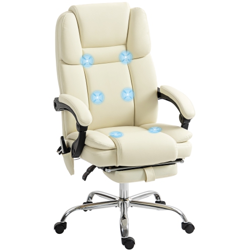 Vinsetto – Fauteuil de bureau à massage avec 6 points de vibration et repose-pieds, fauteuil de direction inclinable en similicuir PU, dossier haut