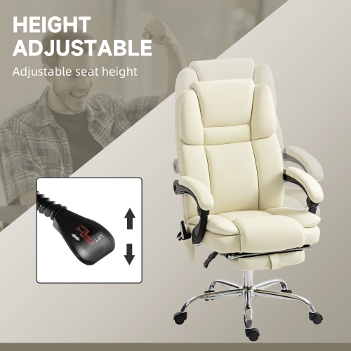 Vinsetto – Fauteuil de bureau à massage avec 6 points de vibration et repose-pieds, fauteuil de direction inclinable en similicuir PU, dossier haut