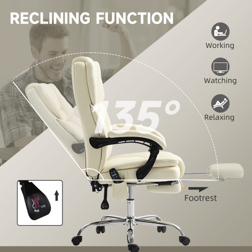 Vinsetto – Fauteuil de bureau à massage avec 6 points de vibration et repose-pieds, fauteuil de direction inclinable en similicuir PU, dossier haut